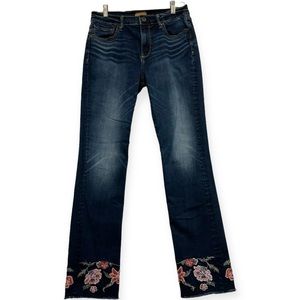 DRIFTWOOD Dark Wash High-Rise Jeans with Floral Embroidery